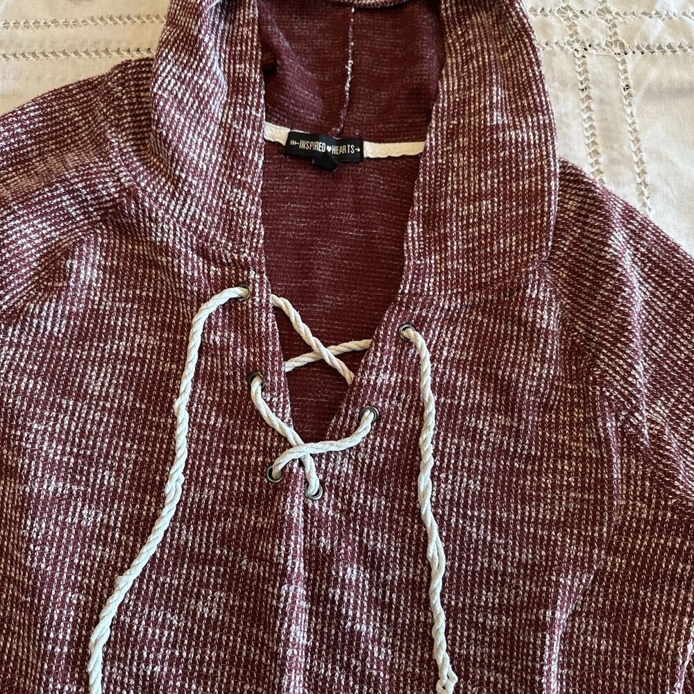 Womens Inspired Hearts  Knit Sweater with Hood Size 1X Maroon